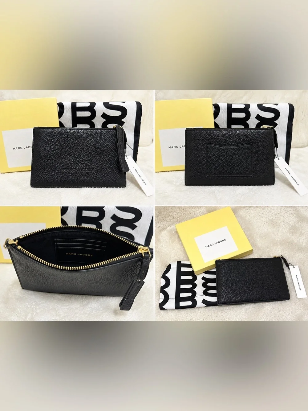 Marc Jacobs Black Pebbled Leather Card Wallet with Gold Zip